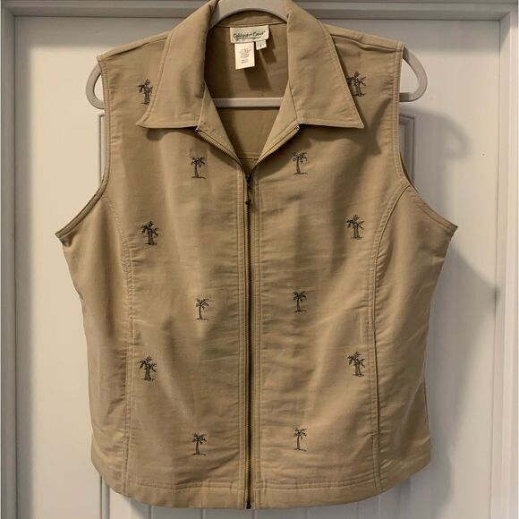 Coldwater Creek Women’s Palm Tree Golf Casual Khaki Lightweight Vest Size Large - Picture 1 of 7